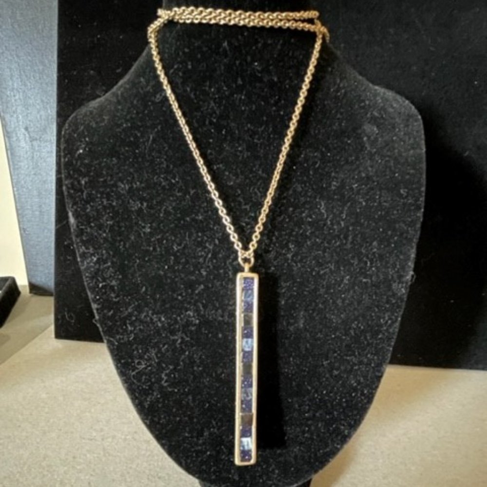Pendulum Style Artisan Gold Bar with Inlaid Gemstones and Crystals 32" 1960's